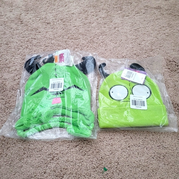 Set Of 2 Invader Zim Beanie Knit Caps - New With Tags! One Size Adult. - Picture 1 of 16